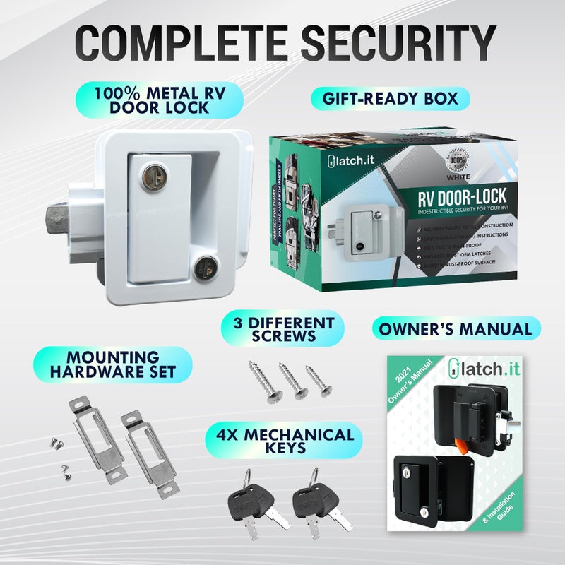 LATCH.IT White RV Door Lock Replacement | All Metal RV Door Handle Fits 2.75"x3.75" Holes | Trailer Door Latch with 4 Keys Included | RV Door Latch for Trailer, Camper, Fifth Wheel and More! - Image 3